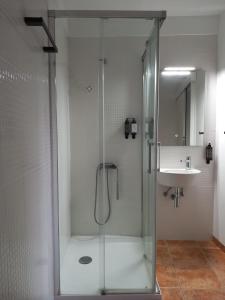 een douche met een glazen deur naast een wastafel bij Cantinho dos Avós - Country House in Sever do Vouga