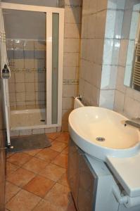 ein Bad mit einem Waschbecken und einer Dusche in der Unterkunft Casa Soprani - Relax Marchigiano in Castelfidardo
