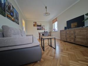 Televízia a/alebo spoločenská miestnosť v ubytovaní Apartament na Błoniach