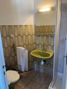 參土里的住宿－L’Auberge du pêcheur，一间带绿色水槽和卫生间的浴室