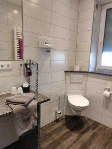 a bathroom with a toilet and a sink at Hotel Gästehaus Stock Zimmer Teekännle in Friedrichshafen