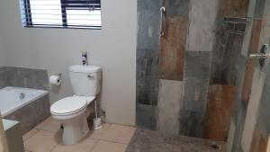 a bathroom with a toilet and a shower at Blombos Self-Catering House in Franskraalstrand