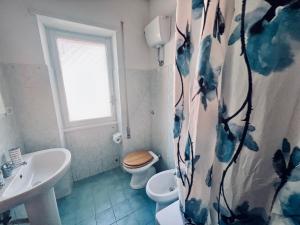 トルヴァイアニカにあるIl mare di Bettaのバスルーム(トイレ、シャワーカーテン付)