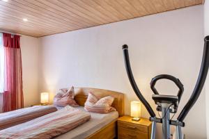a bedroom with a bed and a treadmill at Haus Zum Rochusberg 2 in Bingen am Rhein