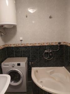 a bathroom with a washing machine and a washer at Jana apartments 2 in Tivat