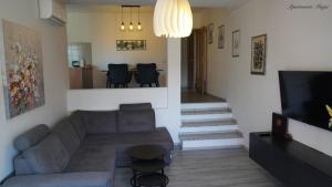 a living room with a couch and a television at Apartments Marja in Njivice