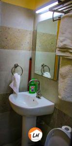 ナイロビにあるTwo Bedroom Apartmentのバスルーム(洗面台、鏡、トイレ付)
