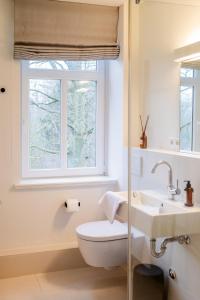 a bathroom with a toilet and a sink at Aarskogs Boutique Hotel in Glücksburg