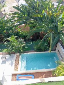 einen Pool in einem Garten mit Palmen in der Unterkunft Castle Villa Phuket in Kamala Beach