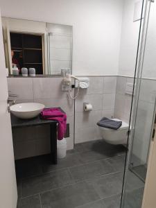 Et badeværelse på Hotel Gästehaus Stock Zimmer Wasserfall