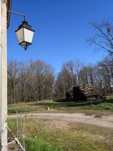 una luz de la calle en un edificio al lado de un camino de tierra en Domaine de l'Ile, en Boulleret