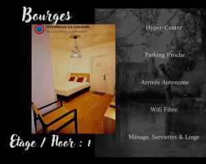 une photo d'une chambre avec un lit et d'une chambre avec un lit dans l'établissement Résidence La Cocarde, Suites type Appartements, à Bourges
