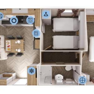 a floor plan of a small apartment with icons of a room at Caplor Glamping & Lodges in Hereford