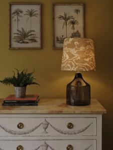 a lamp on top of a dresser with a plant at Plum House in Haslemere