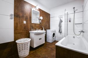 a bathroom with a sink and a washing machine at Central Apartments in Martin +60 photos