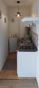 a kitchen with a stove and a counter top at Le logis de la chouette 