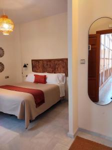 una camera con un grande letto e uno specchio di Apartamentos VITA CENTER a Granada