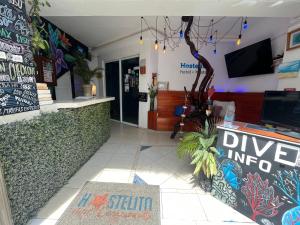 a restaurant with a diver info sign on the wall at Hostelito Hotel in Cozumel