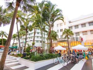 - un groupe de vélos garés dans une rue bordée de palmiers dans l'établissement FLiXBEDS - The Latinx MIA Airport- Downtown - Casino - Wynwood, à Miami