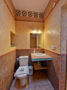 a bathroom with a toilet and a sink at Casa Migjorn, immersa nella natura a pochi passi dal mare in Es Calo