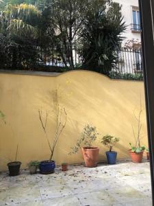 a group of potted plants against a yellow wall at Big house with terrace in Paris in Paris