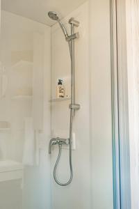 a shower with a shower head in a bathroom at Coco Sweet in Warmond