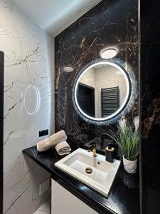 a bathroom with a sink and a mirror at Apartament Renard in Rzeszów