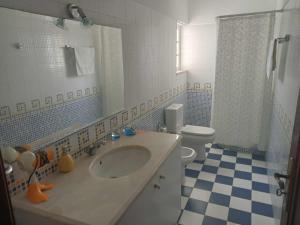 a bathroom with a sink and a toilet at Moradia da Bananeira in Lagoa de Albufeira +55 photos