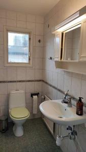 een badkamer met een toilet, een wastafel en een raam bij Sollenatuna cozy & spacial house in Sollentuna