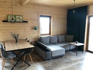 a living room with a couch and a table at Jankesówka in Nowa Wieś Królewska
