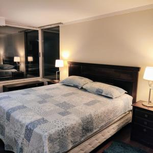 um quarto com uma cama com duas almofadas em Refugio IDEAL em Santiago