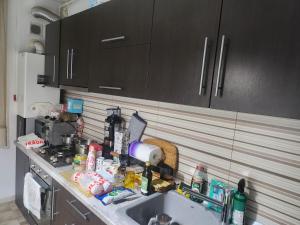 cocina con fregadero y encimera en Apartment de Lux in regim hotelier, en Oradea