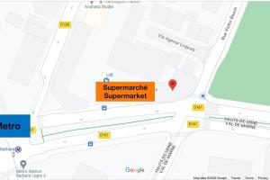 eine Karte des Supermarkts in der Unterkunft 2P calme 70m du métro M4 Barbara - 4 pers maximum in Montrouge