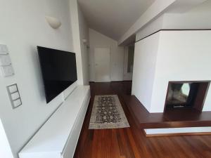 TV a/nebo společenská místnost v ubytování Moderne Ferienwohnung Urlaub am See Mattsee Salzburg Salzburger Seenland Trumer Seenland