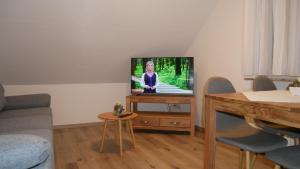 een woonkamer met een flatscreen-tv op een tafel bij Haus Thule in Carolinensiel