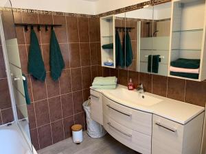 ein Badezimmer mit Waschbecken, Spiegel und Dusche in der Unterkunft Maison Centre Ville Centre Historique in Beauvais + 39 Fotos