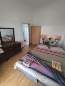 a bedroom with two beds and a mirror at Apartments Kalamperovic in Bar