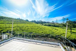 uma vista para uma plantação de chá numa colina em Villa Tea Fields em Nuwara Eliya