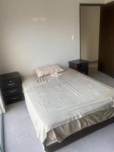 1 dormitorio con cama, tocador y espejo en Hermosa casa para vacacionar, en Santa Cruz de la Sierra