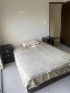 a bedroom with a bed and a dresser and a mirror at Hermosa casa para vacacionar in Santa Cruz de la Sierra