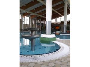 グロースシェーナウにあるRenate's holiday apartmentのスイミングプール中央の噴水 +28枚の写真