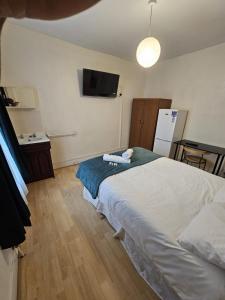 倫敦的住宿－Bruce Rooms，卧室配有一张床,墙上配有电视。