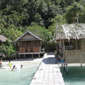 a group of people playing in a swimming pool at byuk Beya homestay in Kri