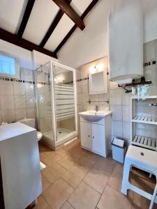 a bathroom with a shower and a sink and a toilet at Résidence Padovani Marina in Calcatoggio