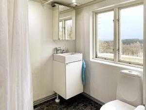a bathroom with a sink and a toilet and a window at Holiday home ANNEBY II in Aneby