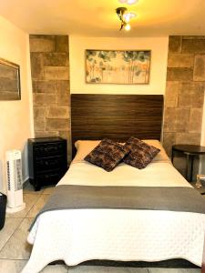 1 dormitorio con 1 cama grande y 2 almohadas en Casa Luna Morada Condesa 10, en Ciudad de México