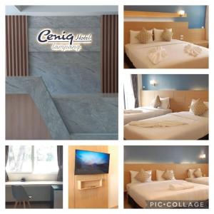 un collage de fotos de una habitación de hotel con camas y TV en Ceniq Hotel en Ban Long