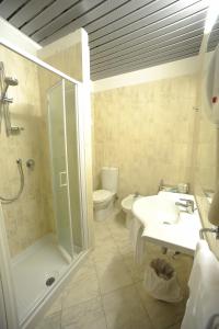 La salle de bains est pourvue d'une douche, d'un lavabo et de toilettes. dans l'établissement Hotel Villa Kinzica, à Pise