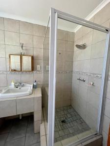 a bathroom with a shower and a sink at Eagles View Kungwini in Erasmus