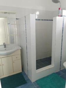 a bathroom with a shower with a sink and a toilet at Villa Les Oursins 130 m² - Piscine privée in Les Trois-Îlets